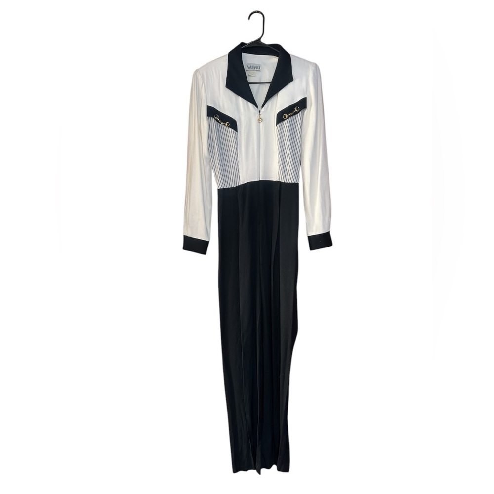 Vintage 80’s Horsebit Collared Black/White Jumpsuit Size 4